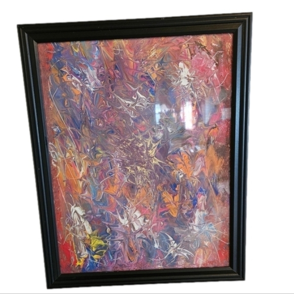 Hand Crafted Original Acrylic Pour Painting The First One Upcycled Framed 16x20 - Picture 5 of 17